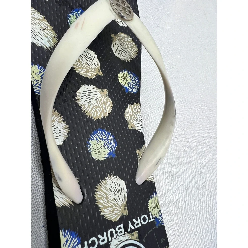 Tory Burch Flip Flop Sandals Womens 8 Black Hedgehog Print Good Casual Thong